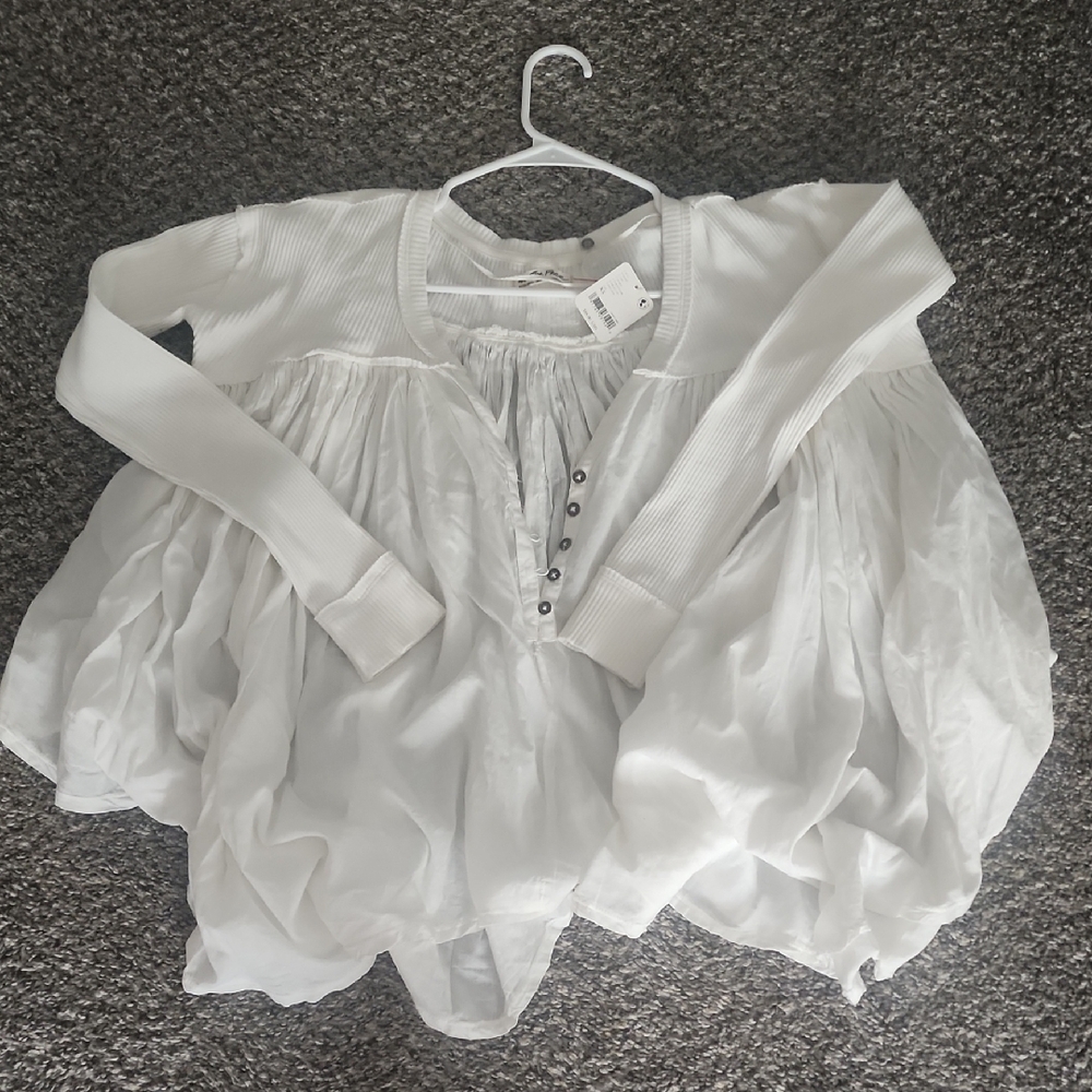 NWT Free People - We the Free Lyrical Tunic Top Extra Small White Blouse